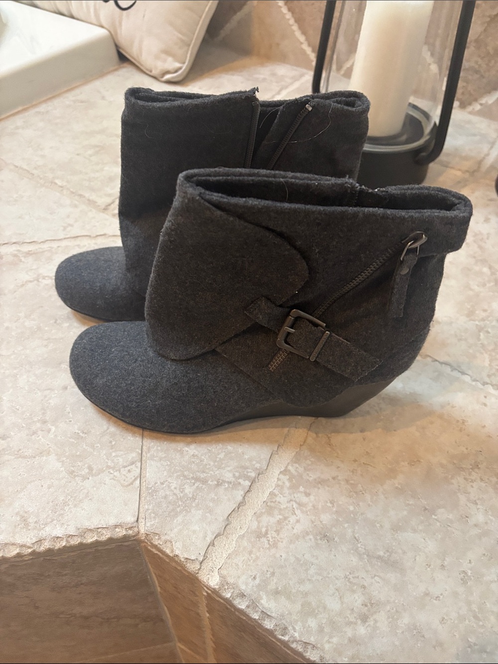 Blowfish Charcoal Gray Wedge Ankle Booties with Buckle